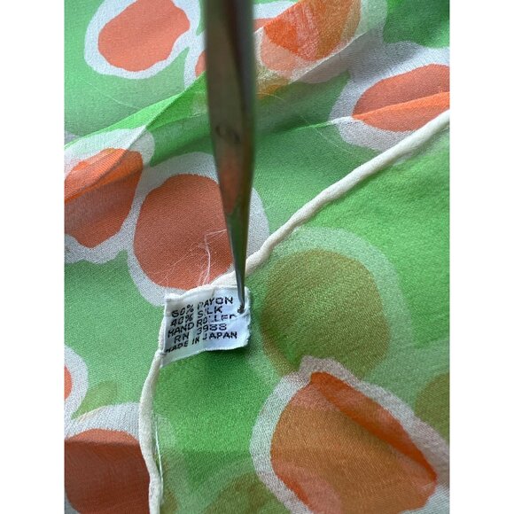Vintage Polka Dot Rectangle Scarf 40 Inches Long Green & Orange Rayon Silk Blend - Picture 3 of 7